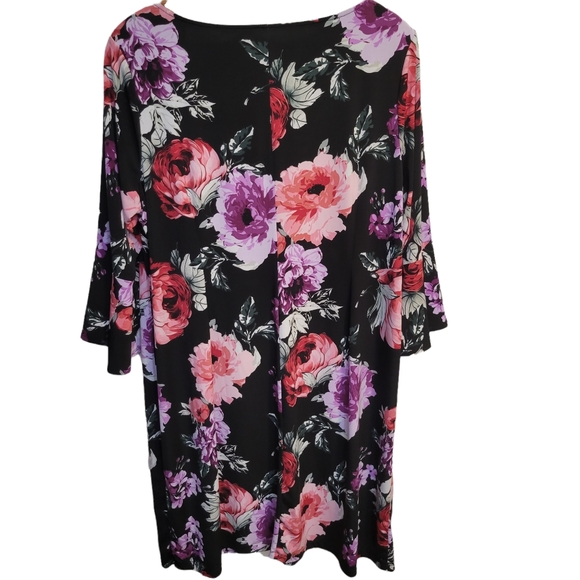 Roz & Ali Floral Dress 3X Curvy Bell Sleeve Red & Purple 22/24w 3xl Retro 60's - Picture 6 of 7